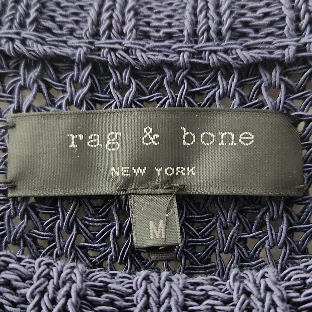 Rag & Bone Blue Cotton Shaker-stitch Raglan Sweater Size M